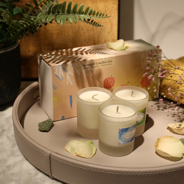 Tooarts| Doftljus 100% Naturligt Sojavax Långvarig Ren Bränning Presentförpackning Charmig Doft Fräschar Upp Luften Perfekt Gåva Heminredning Set med 3