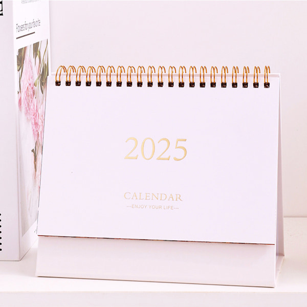 Bordskalender 2025, Skrivbordskalender från nu till december 2025, Liten bordskalender med månadstema, Stående vändbar bordskalender för hemmet white