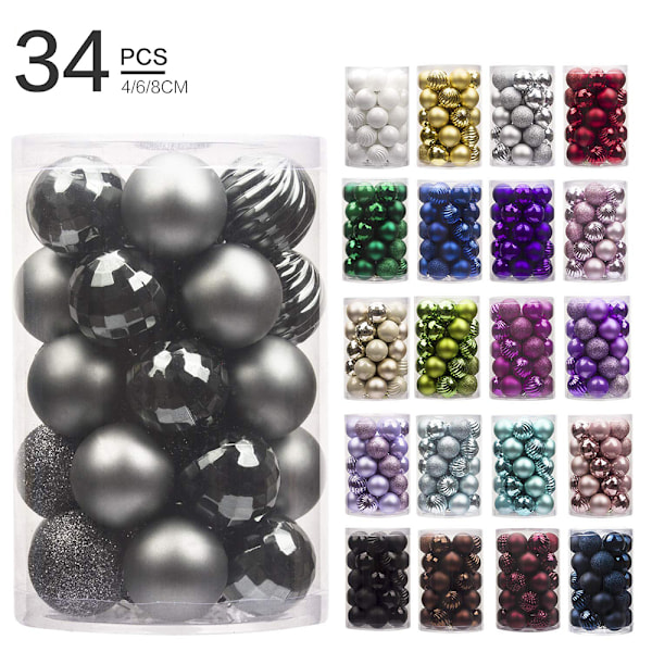 34 Pieces 4cm Shatterproof Christmas Ball Ornaments for Xtmas