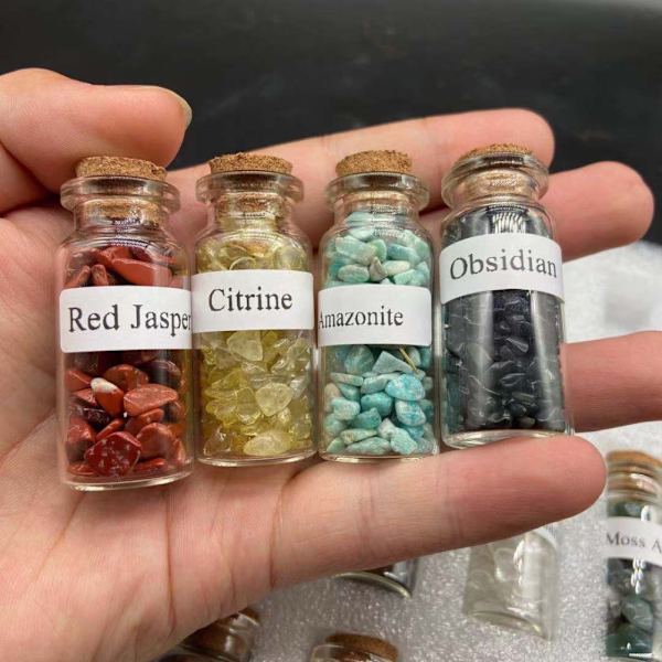 15 st mini önskeflaskor chip sten set kristall tumlad reiki