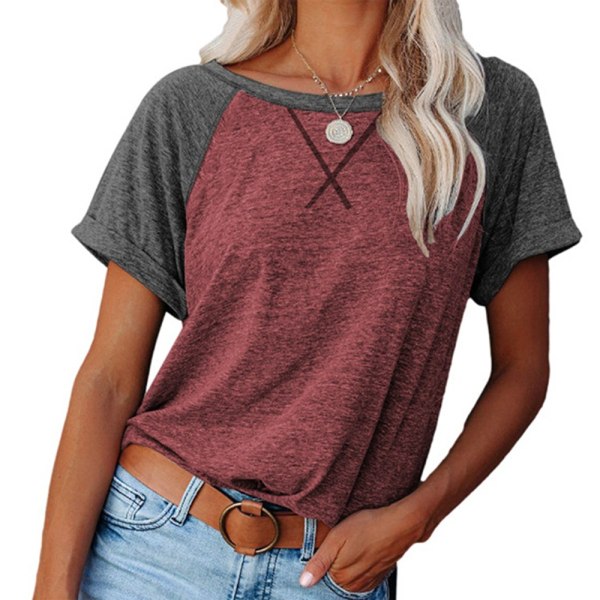 Dam Casual Short T Shirts Side Split Tunika Toppar -Brick red