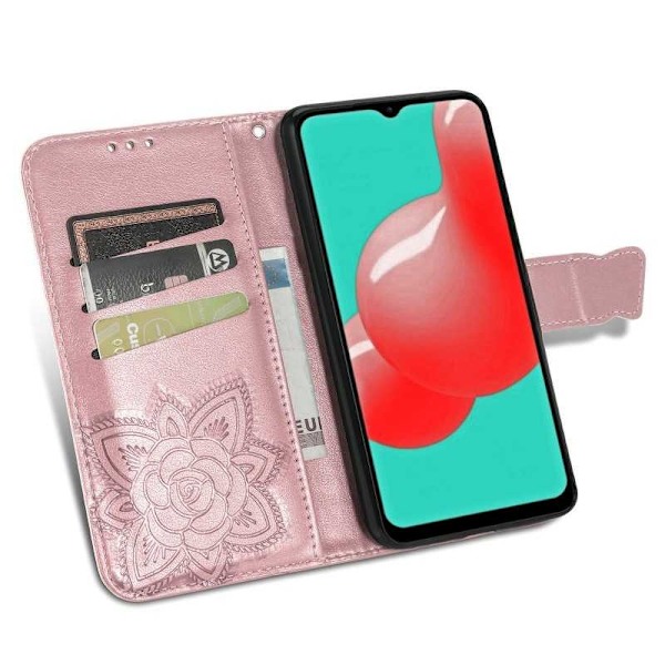 Samsung A33 5G Plånboksfodral PU-Läder 4-FACK Motiv Fjäril Rosa guld