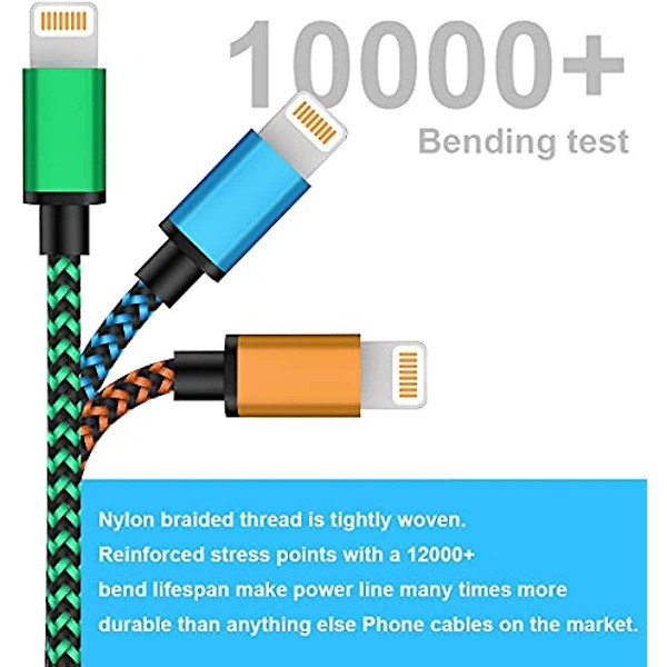 Iphone laddningskabel 2m 3pack Iphone laddningskabel lång Iphone Lightning-kabel färgad flätad Usb Iphone snabbladdningskabel kompatibel