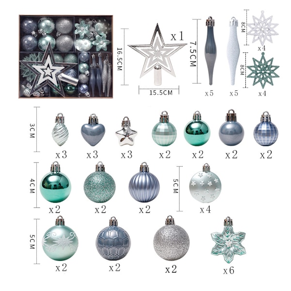 58pcs Christmas Tree Hanging Ornament Set Colorful Shatterproof