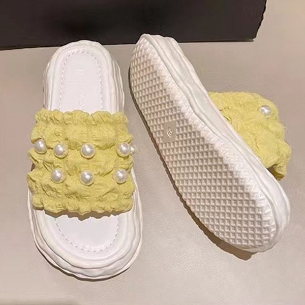 Damtofflor Pärlmodell Mjuk Tjock Sula Halkfri PVC Starka Färger Damsandaler Hem Badrum Utomhus Gul EU Storlek 40 till 41