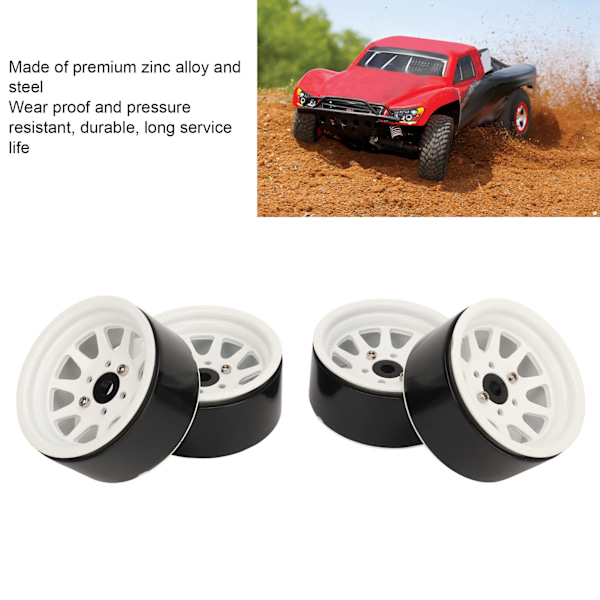4 st RC Fälguppsättning Zinklegering Stål Universal 1,9 Tum 10 Fälgar RC Crawler Bil Hjulnav för Axial SCX10 II III Vit