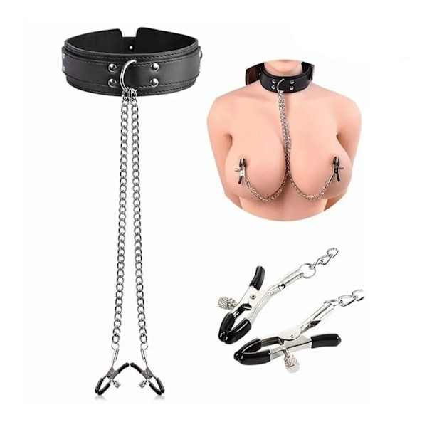 Bröstvårtklämmor Halsband Svart Återanvändbara Justerbara Bröstvårtklämmor Choker Halsband med Kedja för Rollspel
