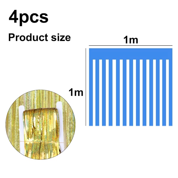 Foil Fringe Curtains - 4 Packs 3.28ftx3.28ft Sparkle Metallic