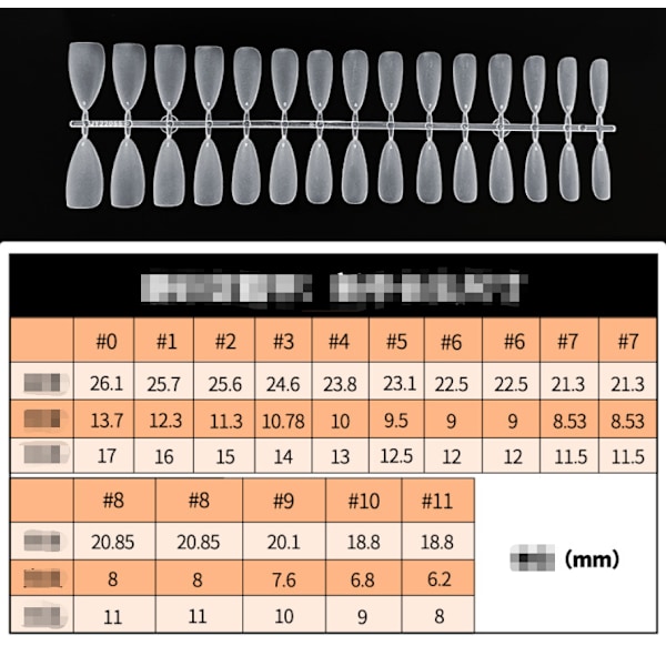 300 st mjuka gelnaglar, 10 storlekar dubbelsidig matt ofilad