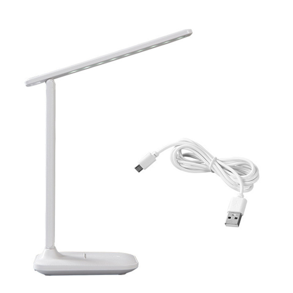 LED-skrivbordslampa, ögonvänlig, vit, USB-laddning, touch-brytare, hopfällbar studielampa för hem och studenter