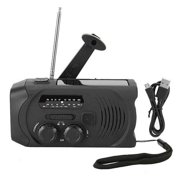 Soldriven AM/FM/WB Radio Handvev Multifunktionell LED-ficklampa SOS-larm JP-frekvens