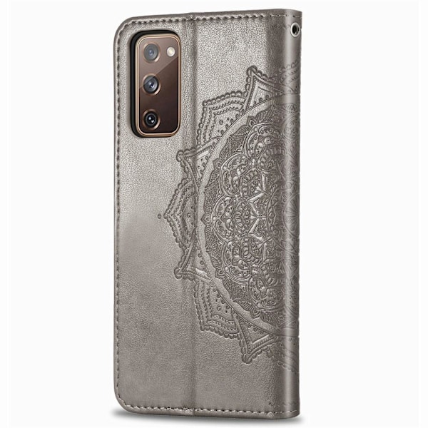 Samsung Galaxy S20 FE - Mandala Läder Fodral - Grå Grey Grå