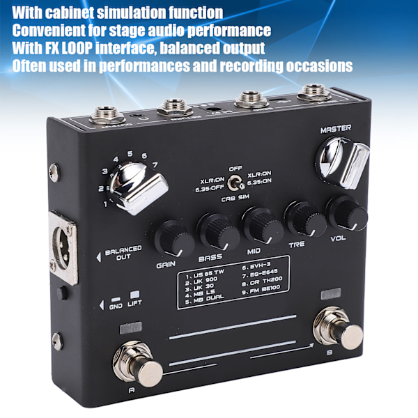 Digital Preamp Effekt Gitarr Stompbox Dubbel Kanal 18 Toner Ljudtillbehör DC 9V 320mA