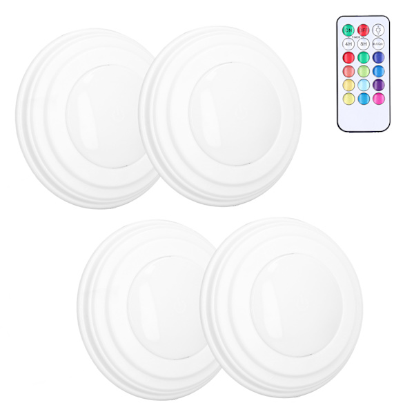 4 st LED Puck Light RGBW 13 Färger Lägen Fjärrkontroll Punch