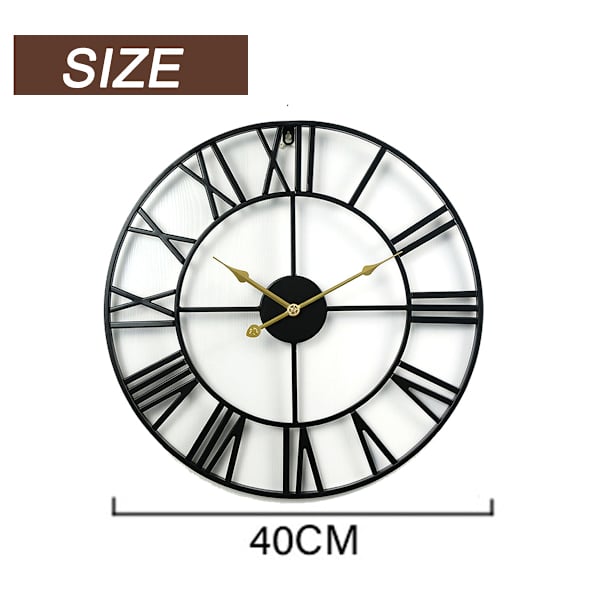 Väggklocka, Metall Retro Romerska Siffror Klocka, 40CM Modern Rund