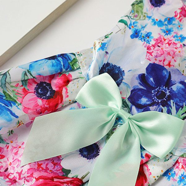 Sommarklänning för Hund Andningsbar Polyester Valpklänning Bedårande Blomstermönster Hund Sommarklänning Rosett Djurklänning Outfit Cyan Rosett M
