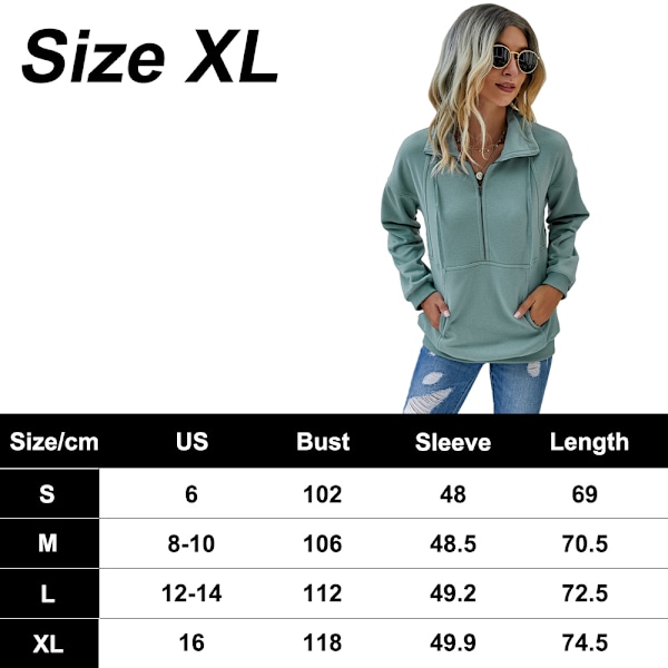 Kvinnor Långärmad Dragkedja Sweatshirt Casual Pullover-Grågrön