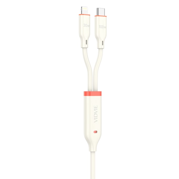 VIDVIE Multifunctional Kabel Type C / USB A till Type C / lightning - 120CM Vit