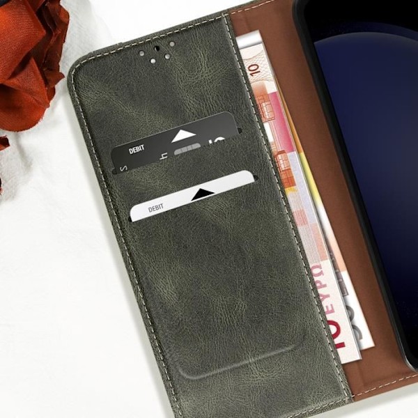 Fodral till Samsung Galaxy S24 FE Flip Wallet med magnetsömmar Khaki Grön