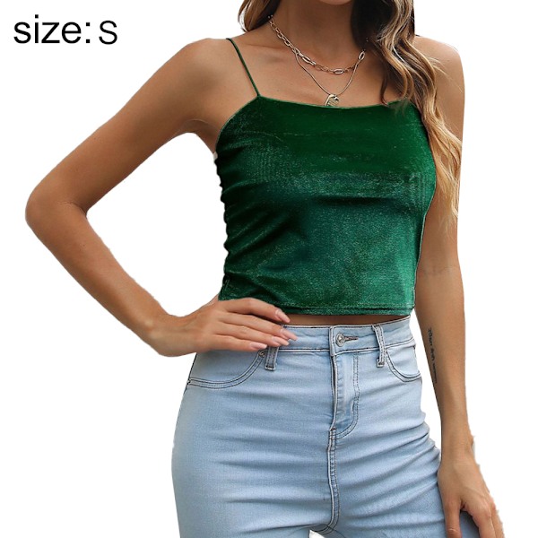 Kvinnors sammetsband Crop Top Ärmlös Casual Tank Tops -Grön