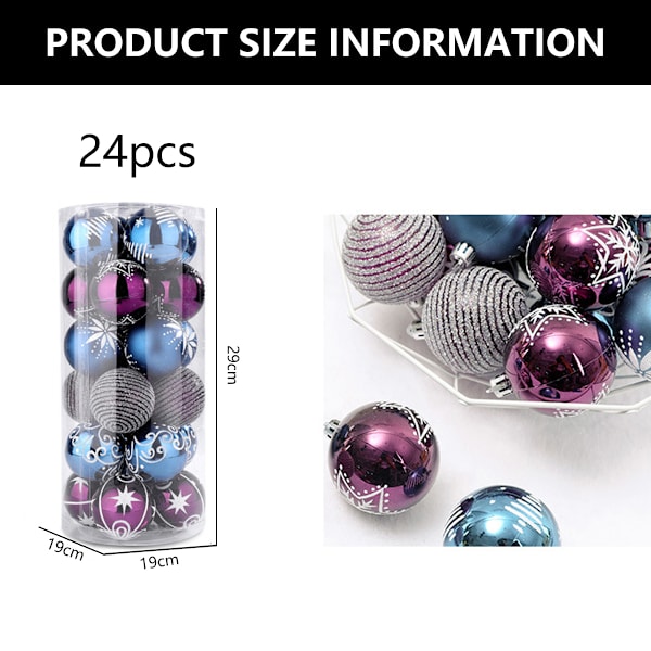 24pcs Christmas Ball Ornament,2.4" Shatterproof Assorted
