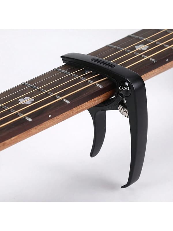 Gitarrkapo med justerbar spänning, metallkropp för akustiska och elektriska gitarrer, bas, ukulele och klassiska gitarrer, silver