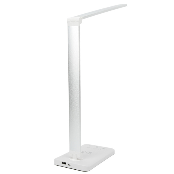 LED-skrivbordslampa 5 nivåer Touch Control USB Ögonskydd Vit Trådlös laddning Bordslampa för studenter Hem Kontor