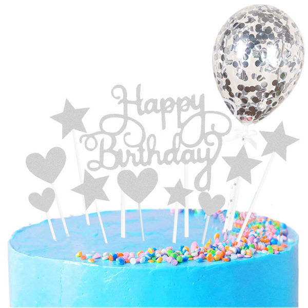 Stjärna och hjärta tårtdekoration, Happy Birthday Toppers set, med