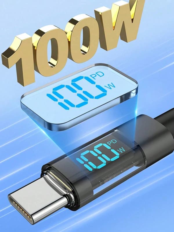 100W Type-C till Type-C snabbladdningskabel, LCD-display