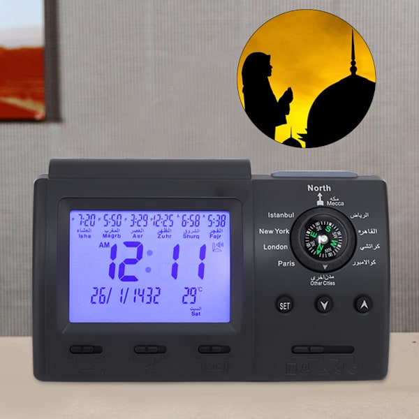 LCD Azan Klocka Bönetimer Digital Bordsur Klocka Mulsim Bön