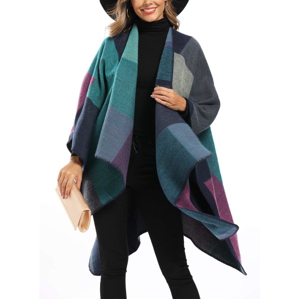 Kvinnors Color Block Sjal Wrap Plus Size Cardigan Poncho Cape
