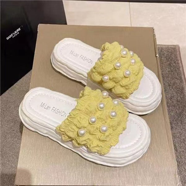 Damtofflor Pärlmodell Mjuk Tjock Sula Halkfri PVC Starka Färger Damsandaler Hem Badrum Utomhus Gul EU Storlek 40 till 41