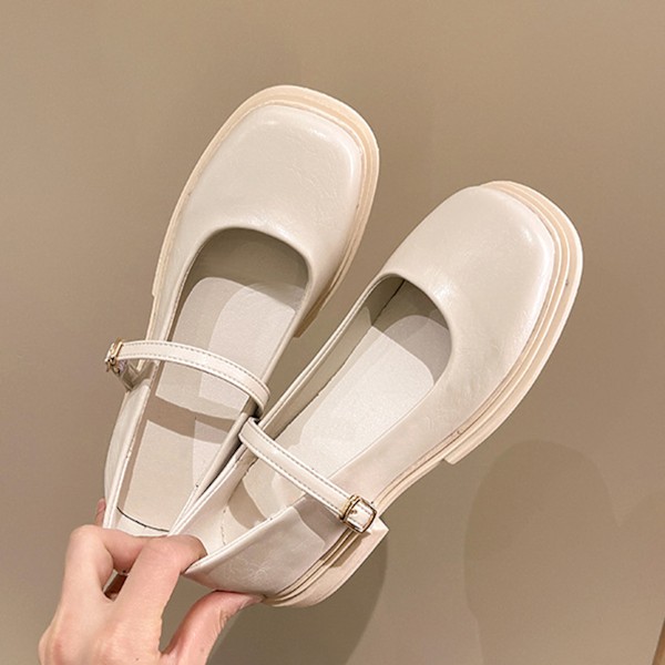 Damuniformsskor Bekväma Mjuka Sula Dam PU Läder Platforms Skor för Våren Beige 38