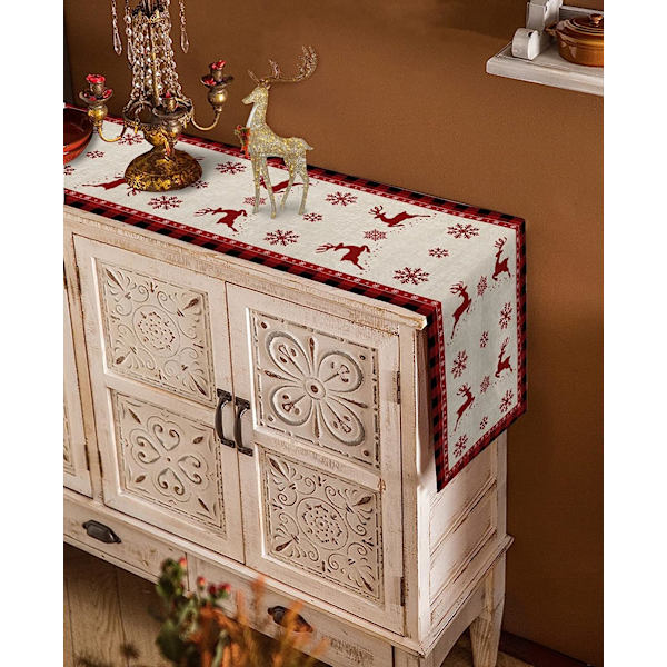 Christmas Table Runner, Christmas Snowflake Elk Rustic Table