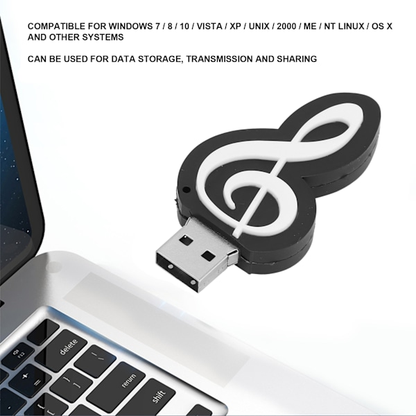 Svart Not Utseende USB-minne Söt Musik Film Dataöverföring USB-sticka Gåva 128GB