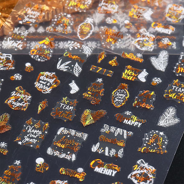 En uppsättning med 8 st julnagelstickers Snöflinga 3D nagelkonst