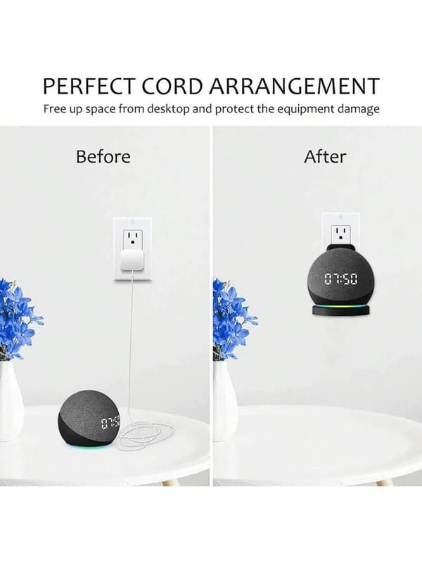 Väggfäste för 4:e och 5:e generationens Echo Dot, platsbesparande med kabelhantering som döljer sladdar för smarta hem