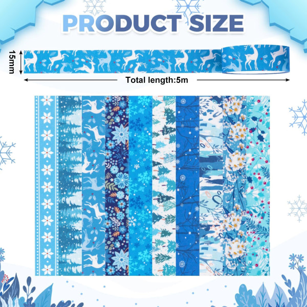 Winter Tape Set 10 Rolls - Blue White Holiday Tape Decorative