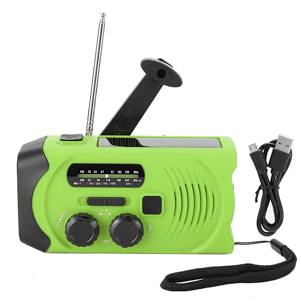 Handvevad FM Nödradiogrön Solcellsdriven Multifunktionell LED-ficklampa SOS-larm EU-frekvens