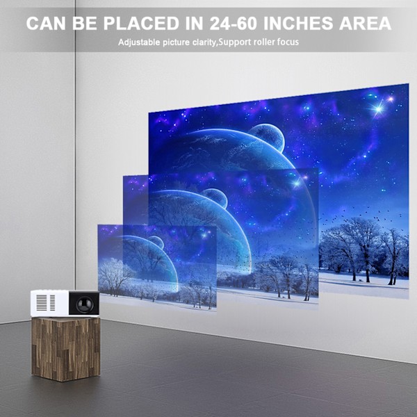 Mini Projektor Portabel Svartvit LED-projektionsmaskin med Stativ 100‑240V US-kontakt