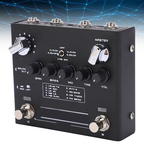 Digital Preamp Effekt Gitarr Stompbox Dubbel Kanal 18 Toner Ljudtillbehör DC 9V 320mA