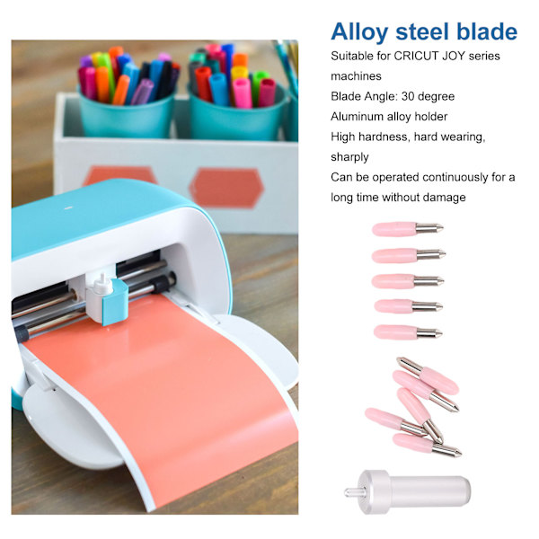 Finspetsbladhållare-set med 10 st. blad i legeringstål, 30 graders finspetsblad och aluminiumlegeringshus för Cricut JOY