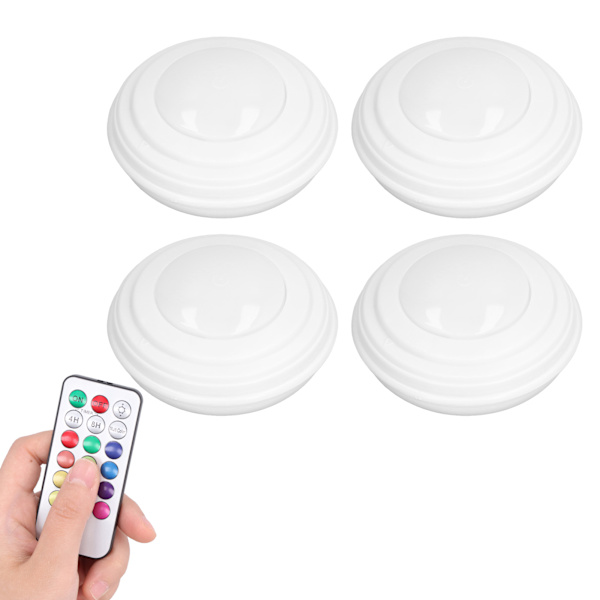 4 st LED Puck Light RGBW 13 Färger Lägen Fjärrkontroll Punch