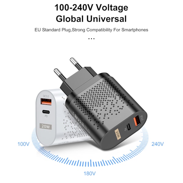 Nästa generations snabbladdare, Power Delivery 30W väggadapter, överlägsna säkerhetsstandarder, infällbart kabelsystem för enkel användning, spänningsdisplay