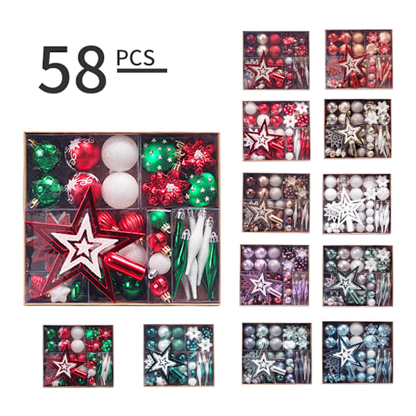 58pcs Christmas Tree Hanging Ornament Set Colorful Shatterproof