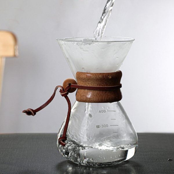 Häll över kaffebryggare 400 ml dubbelskiktsfilter V-pip i trä
