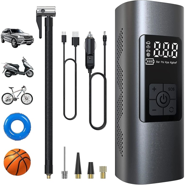 6000Mah Mini Bärbar Bilstötskompressor, 150Psi Elektrisk Cykel