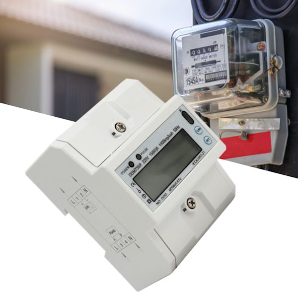 Digital Energimätare Enfas Elektrisk LCD Kwh Wattmätare Strömförbrukningstestare 4P RS485 DIN-skena 15‑60A DC220V