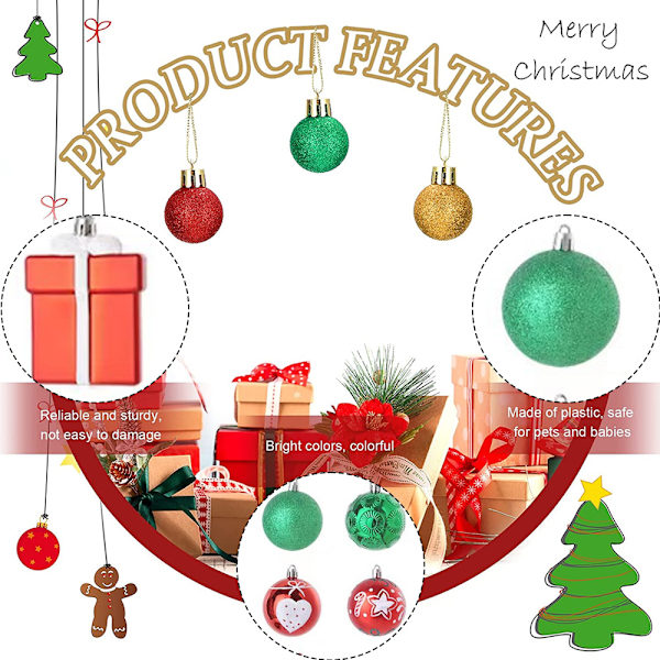 Christmas Ball Ornaments Set Decorative Baubles Pendants with