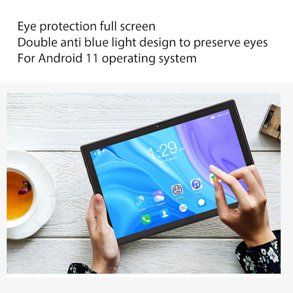 10-tums Tablet 6G RAM 128G ROM 1920x1200 IPS-skärm Silvergrå 4G Samtalstablet för Android 11 100‑240V EU-kontakt